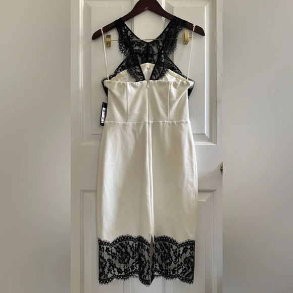 NWT! GUESS White MIDI Dress Black Elegant Dainty Eyelash Lace V Back Lined MED - Picture 8 of 15
